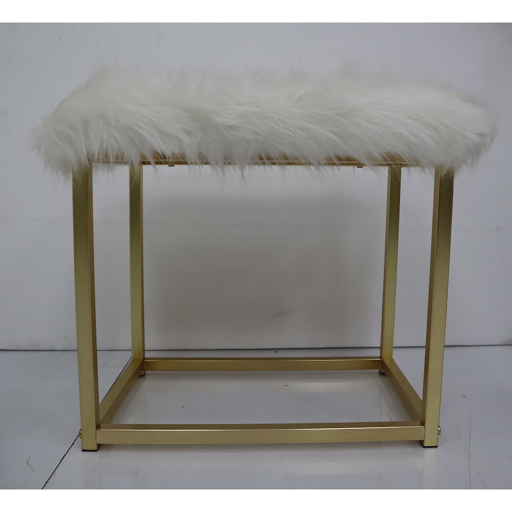 Adao Vanity Mirror & Stool Faux Fur, Mirror, White & Brass. Picture 5