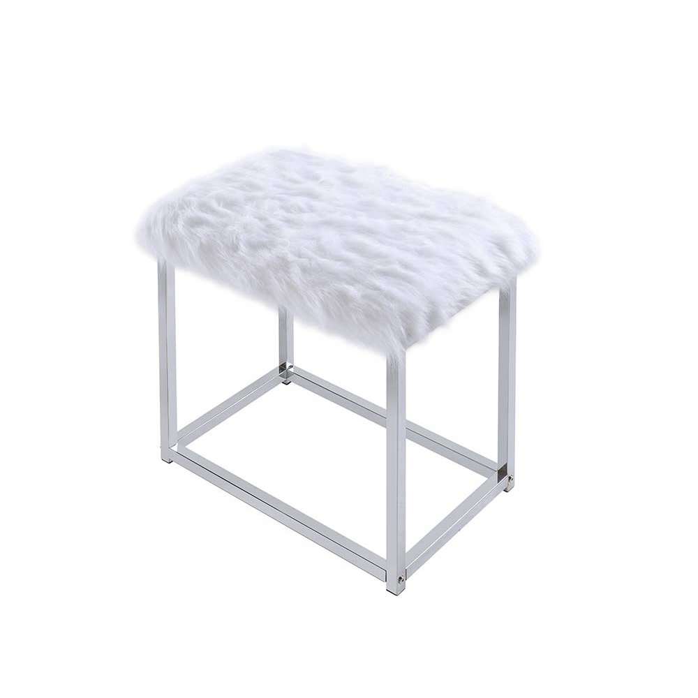 Adao Vanity Mirror & Stool Faux Fur, Mirror, White & Chrome. Picture 4