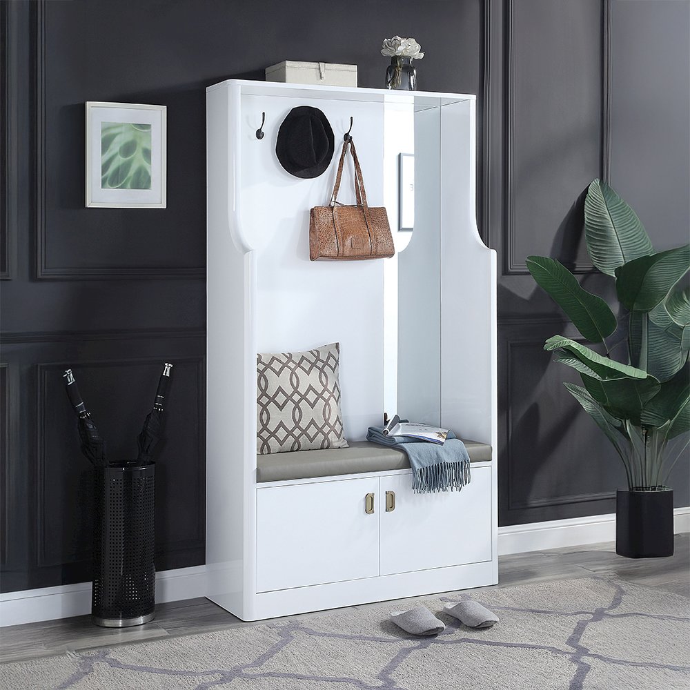 Buck II Hall Tree White High Gloss. Picture 1