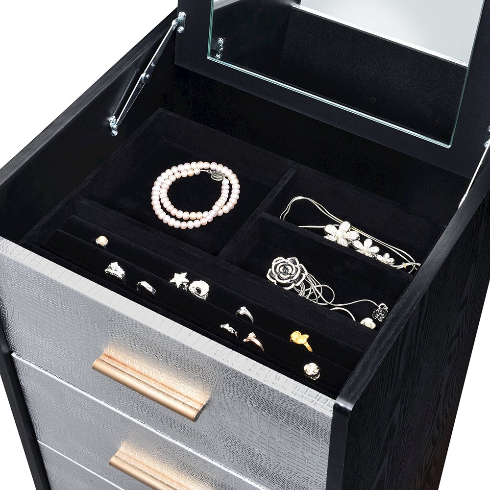 Myles Jewelry Armoire Black, Silver & Gold. Picture 5