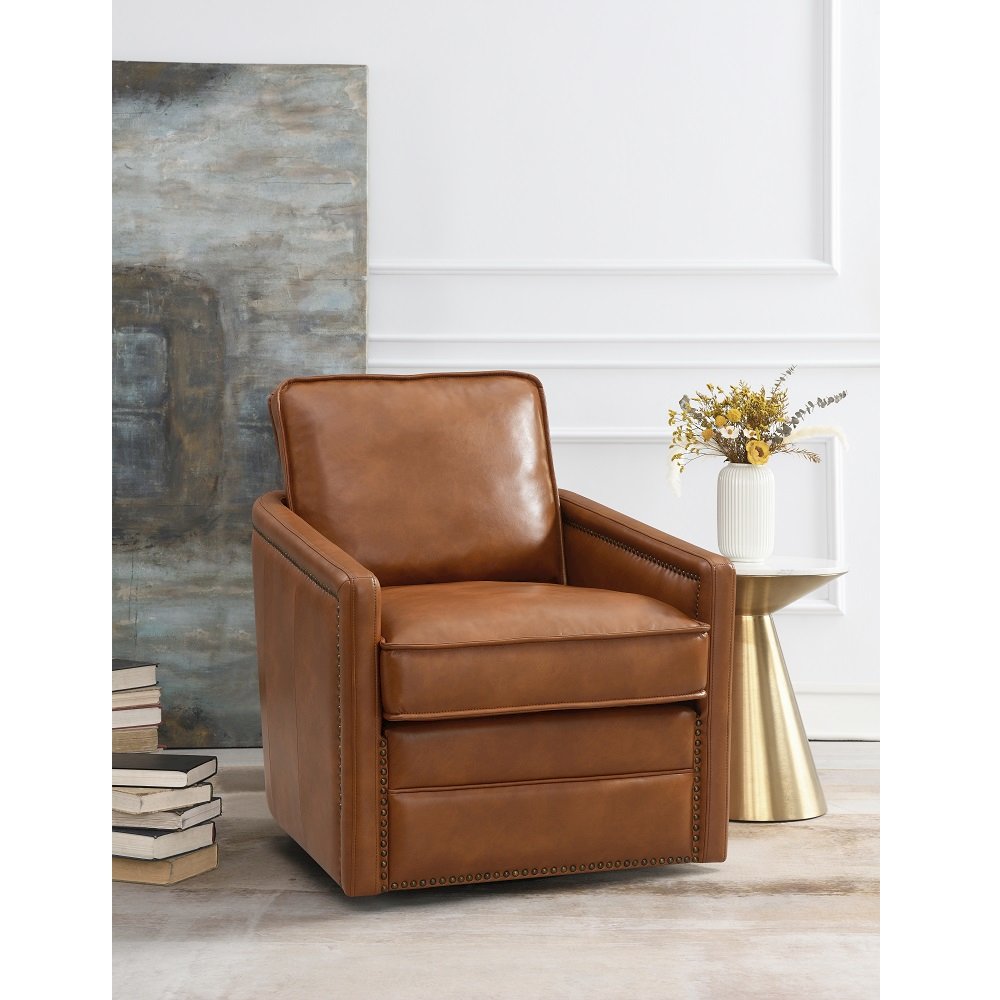 Rocha Accent Chair w/Swivel Brown Leather Aire. Picture 1
