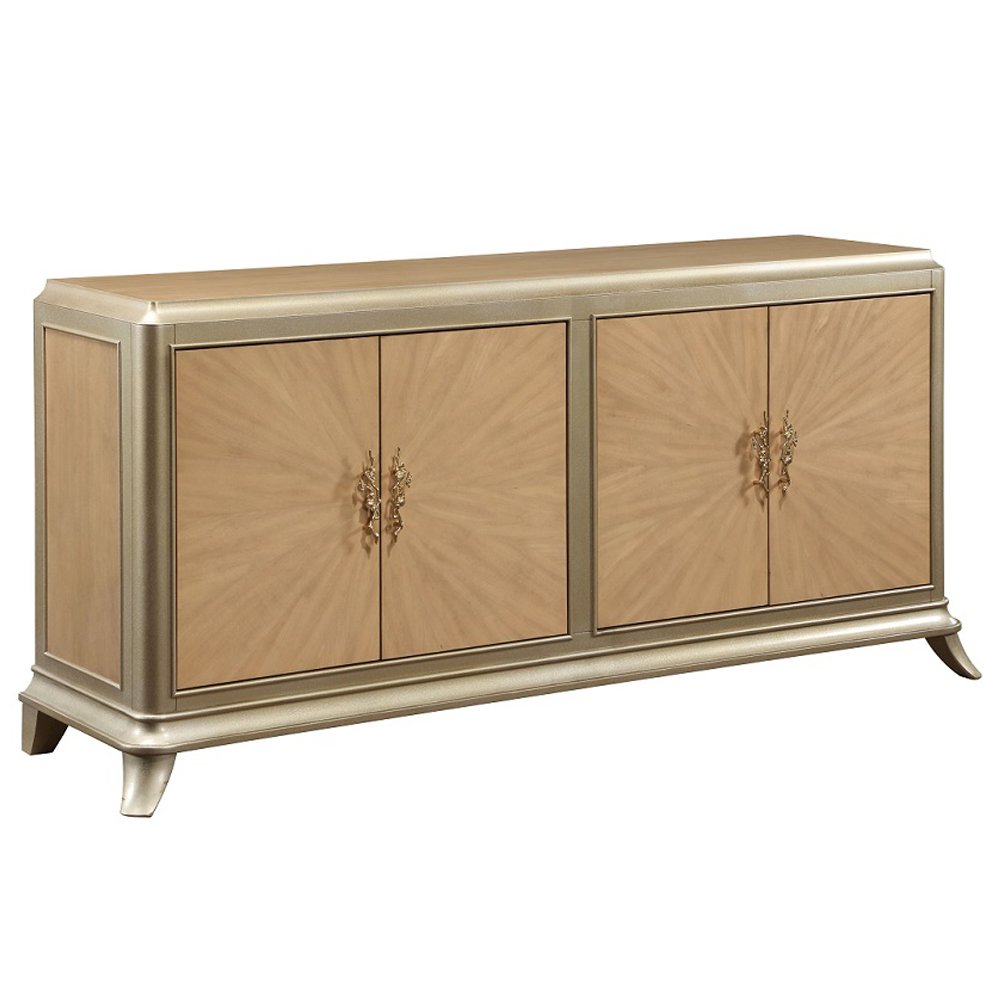 Dodie Console Cabinet Oak Sunburst Pattern & Taupe Champagne. Picture 2
