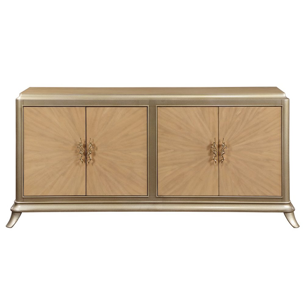 Dodie Console Cabinet Oak Sunburst Pattern & Taupe Champagne. Picture 3