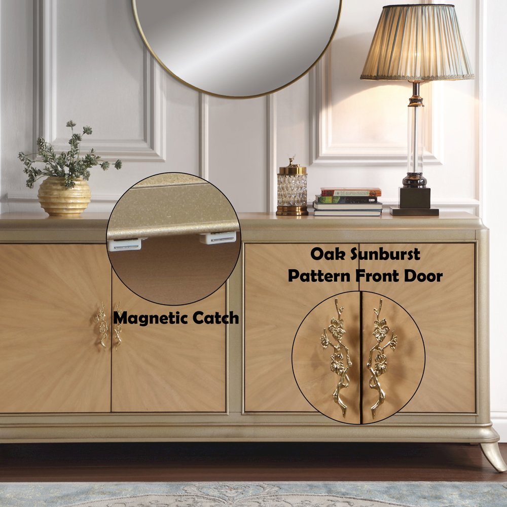 Dodie Console Cabinet Oak Sunburst Pattern & Taupe Champagne. Picture 6