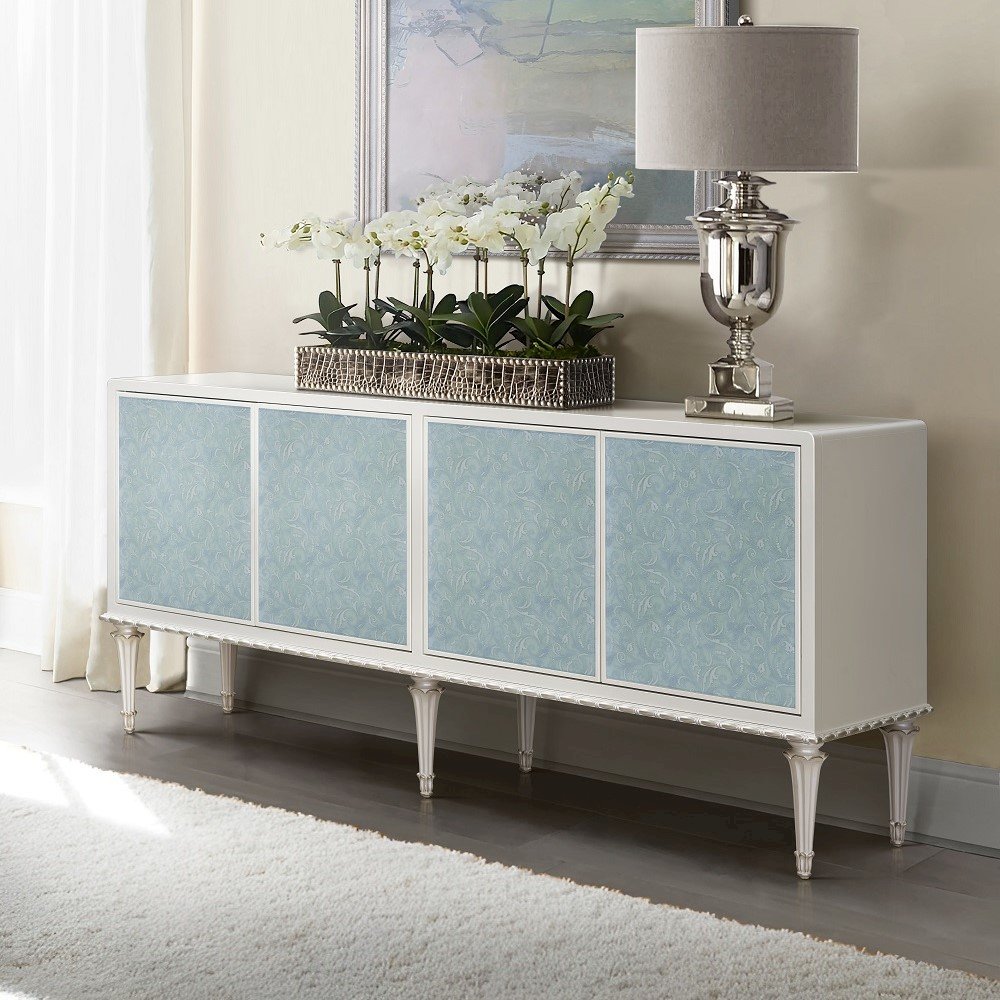 Ansaldo Console Cabinet Pearl White & Silver Shimmer. Picture 1