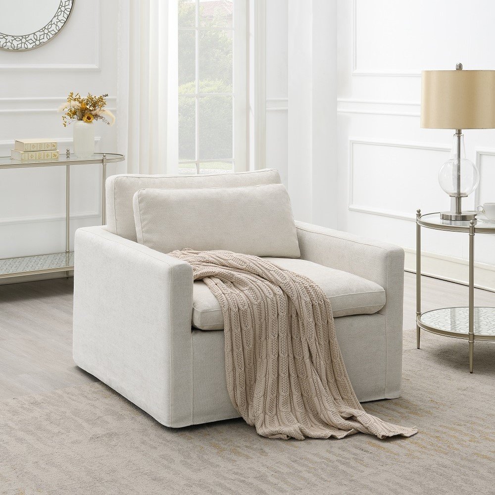 Naveen Swivel Chair w/Pillow Ivory Fabric. Picture 1