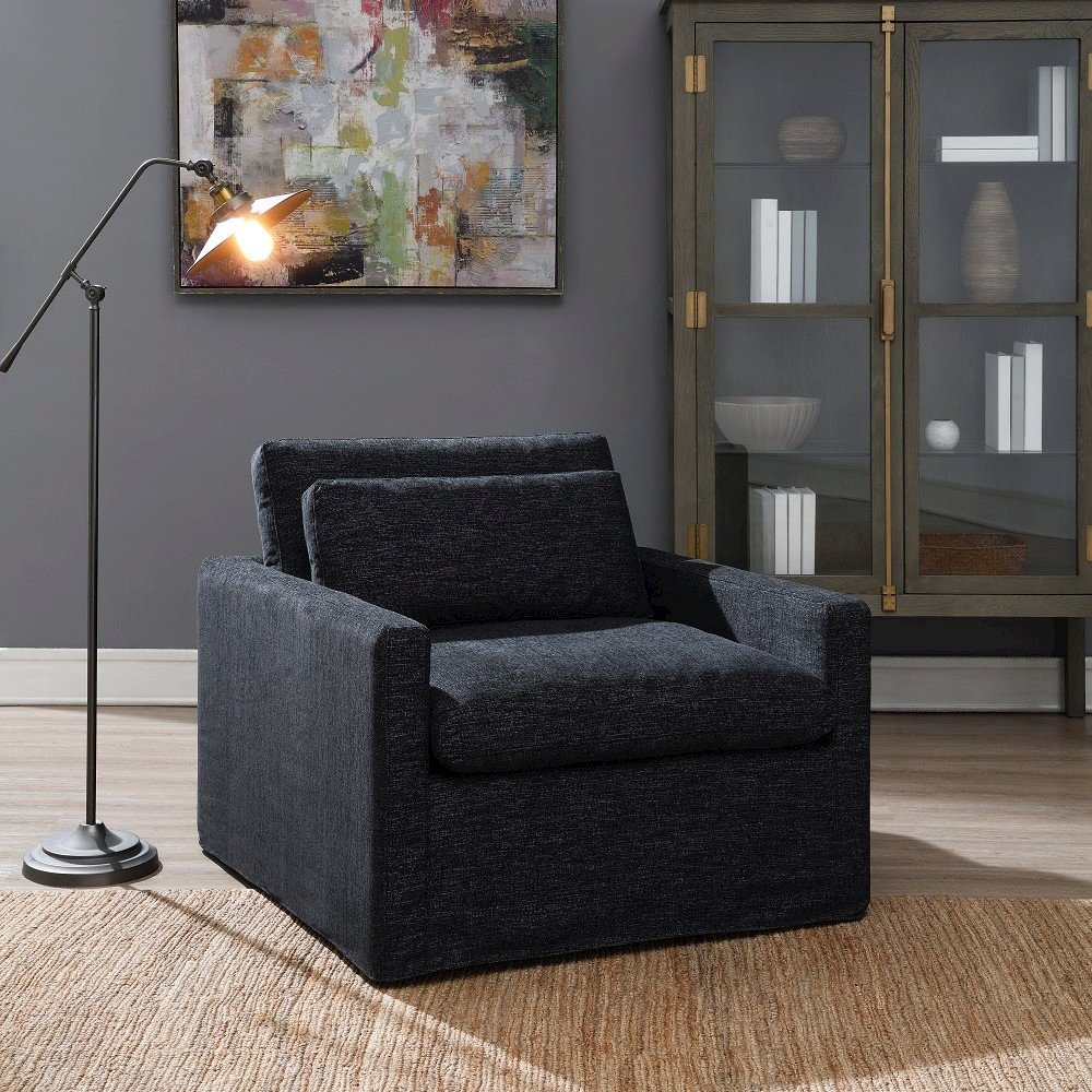 Naveen Swivel Chair w/Pillow Dark Gray Fabric. Picture 1