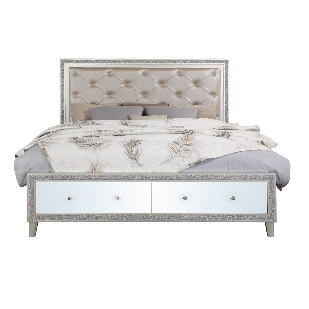 Sliverfluff CK Bed w/Storage & LED Synthetic Leather & Champagne. Picture 3