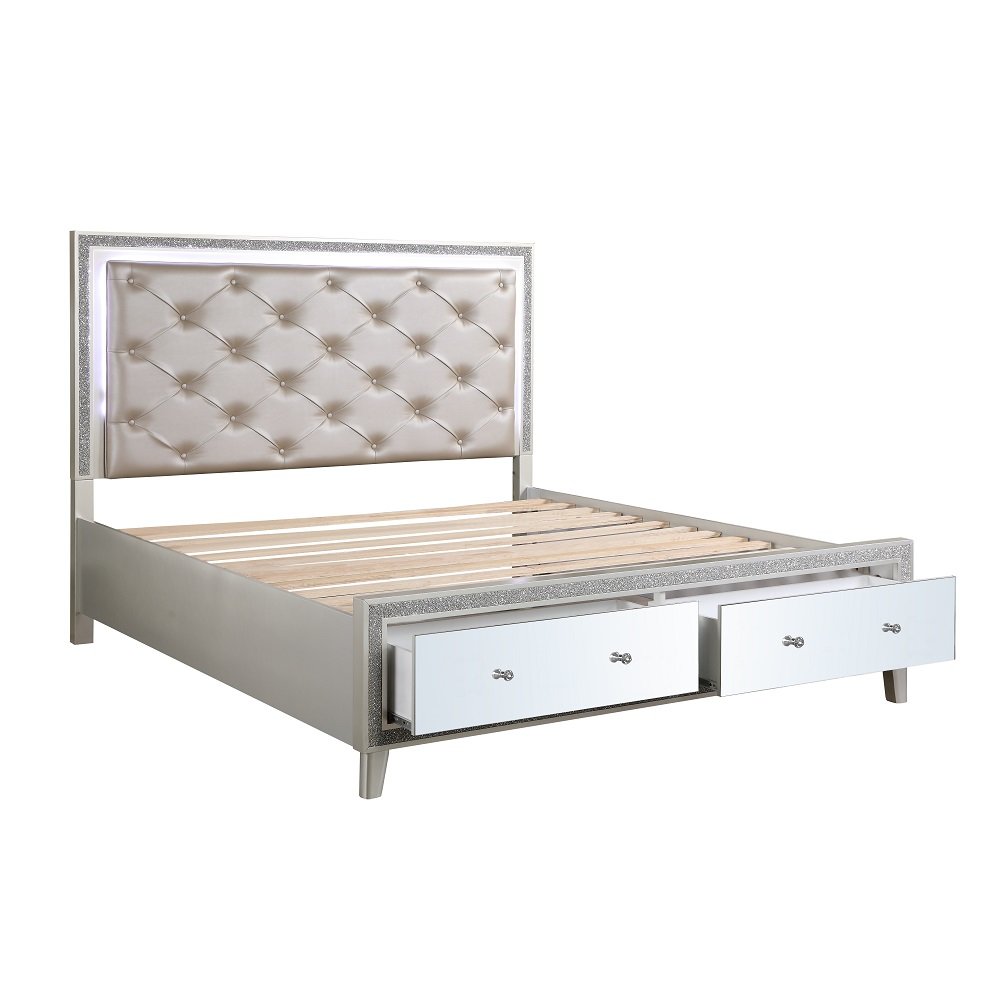 Sliverfluff CK Bed w/Storage & LED Synthetic Leather & Champagne. Picture 5