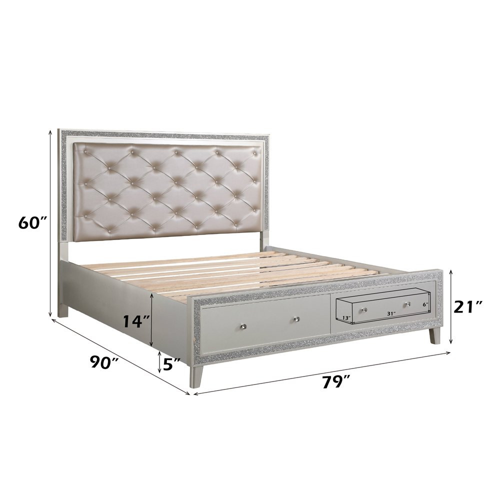 Sliverfluff CK Bed w/Storage & LED Synthetic Leather & Champagne. Picture 8