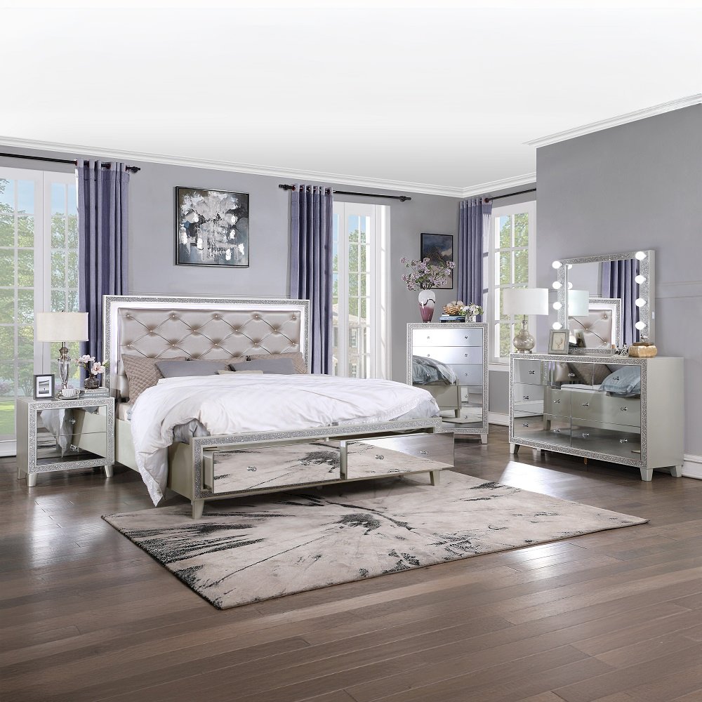 Sliverfluff CK Bed w/Storage & LED Synthetic Leather & Champagne. Picture 7