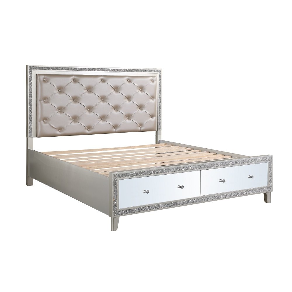 Sliverfluff Eastern King Bed w/Storage & LED Synthetic Leather & Champagne. Picture 2