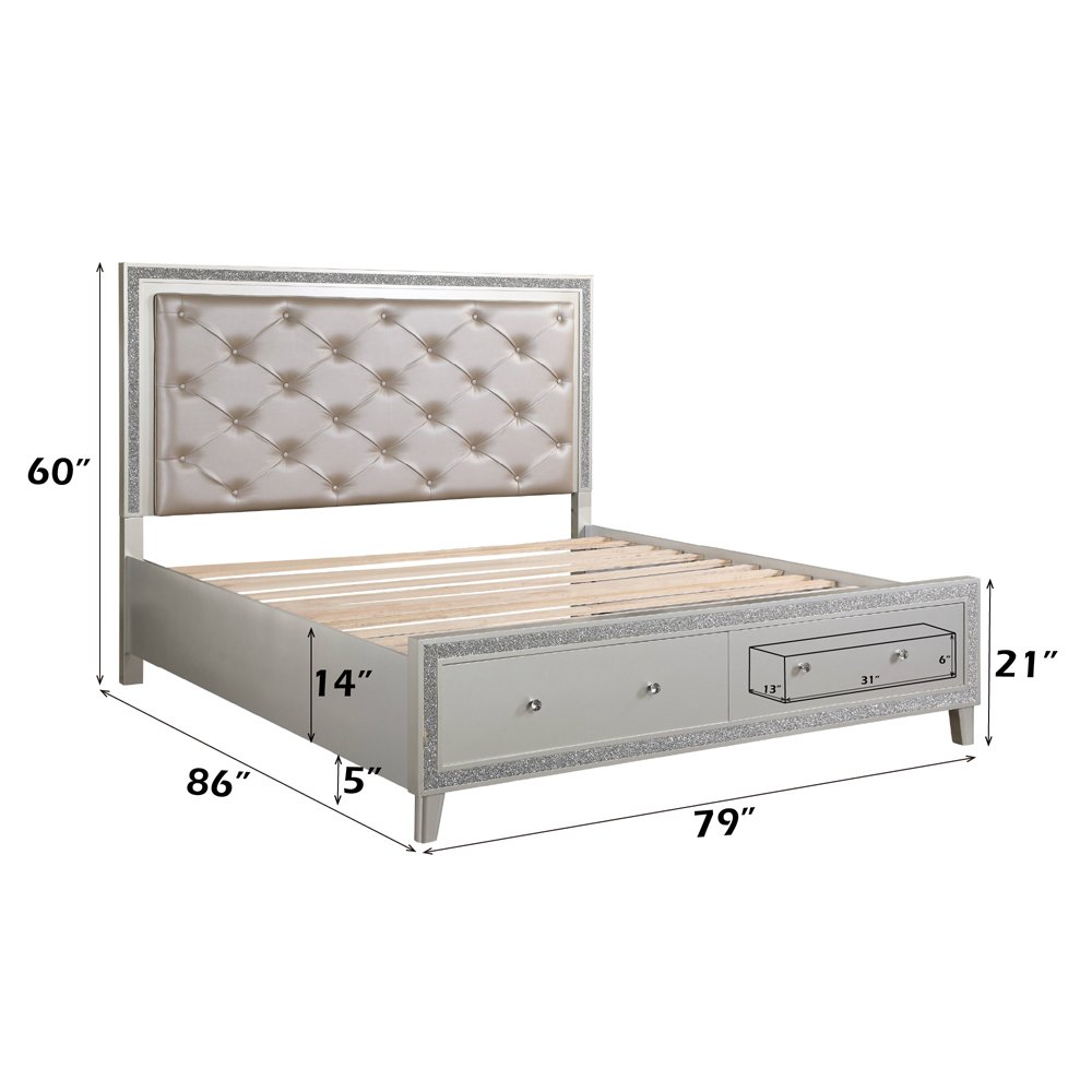 Sliverfluff Eastern King Bed w/Storage & LED Synthetic Leather & Champagne. Picture 8