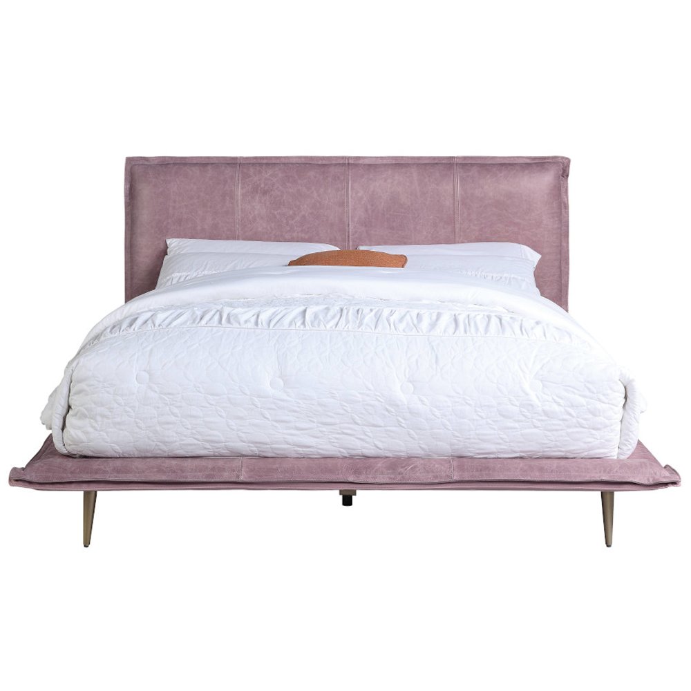 Metis Eastern King Bed Pink Top Grain Leather. Picture 3