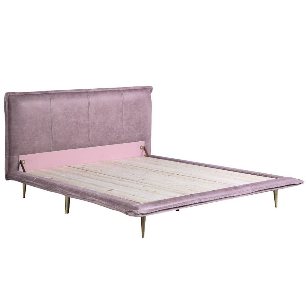 Metis Queen Bed Pink Top Grain Leather. Picture 2