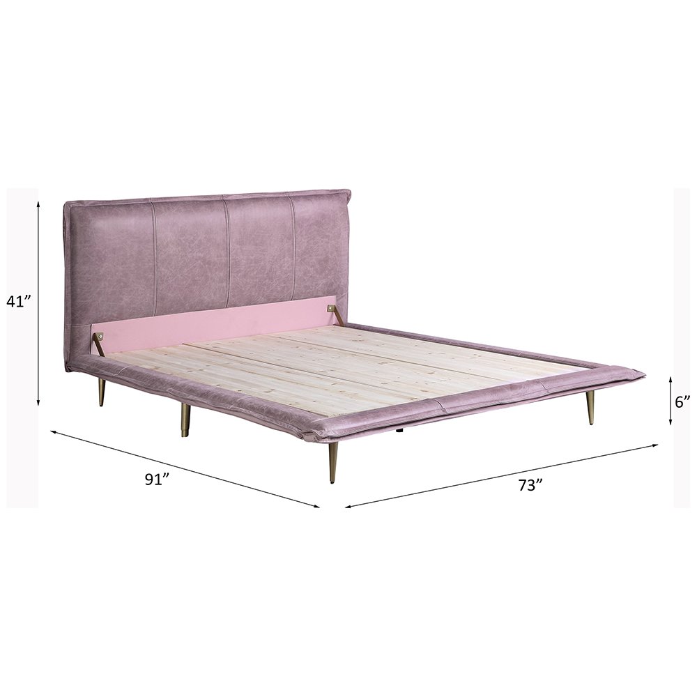 Metis Queen Bed Pink Top Grain Leather. Picture 5