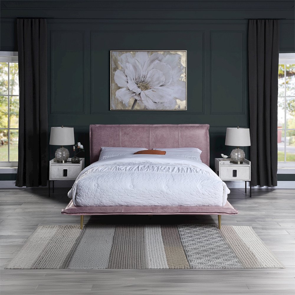 Metis Queen Bed Pink Top Grain Leather. Picture 6