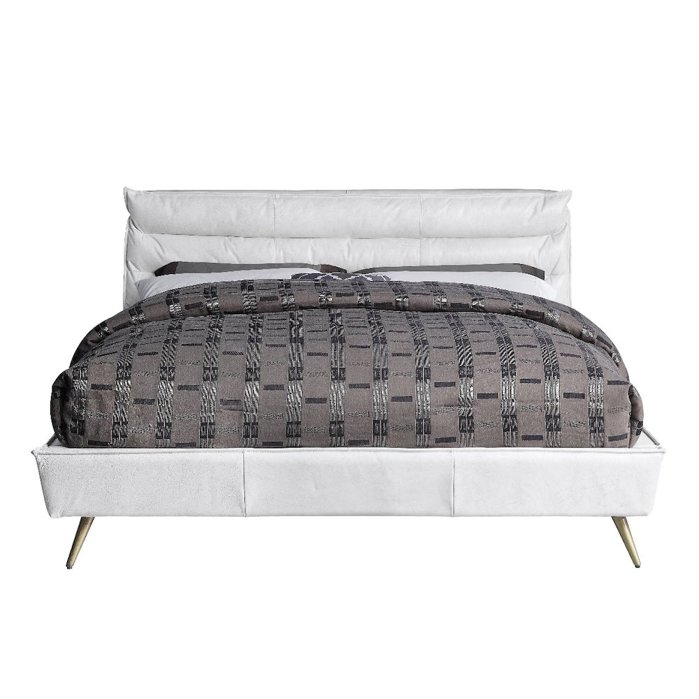 Doris Eastern King Bed Vintage White Top Grain Leather. Picture 4