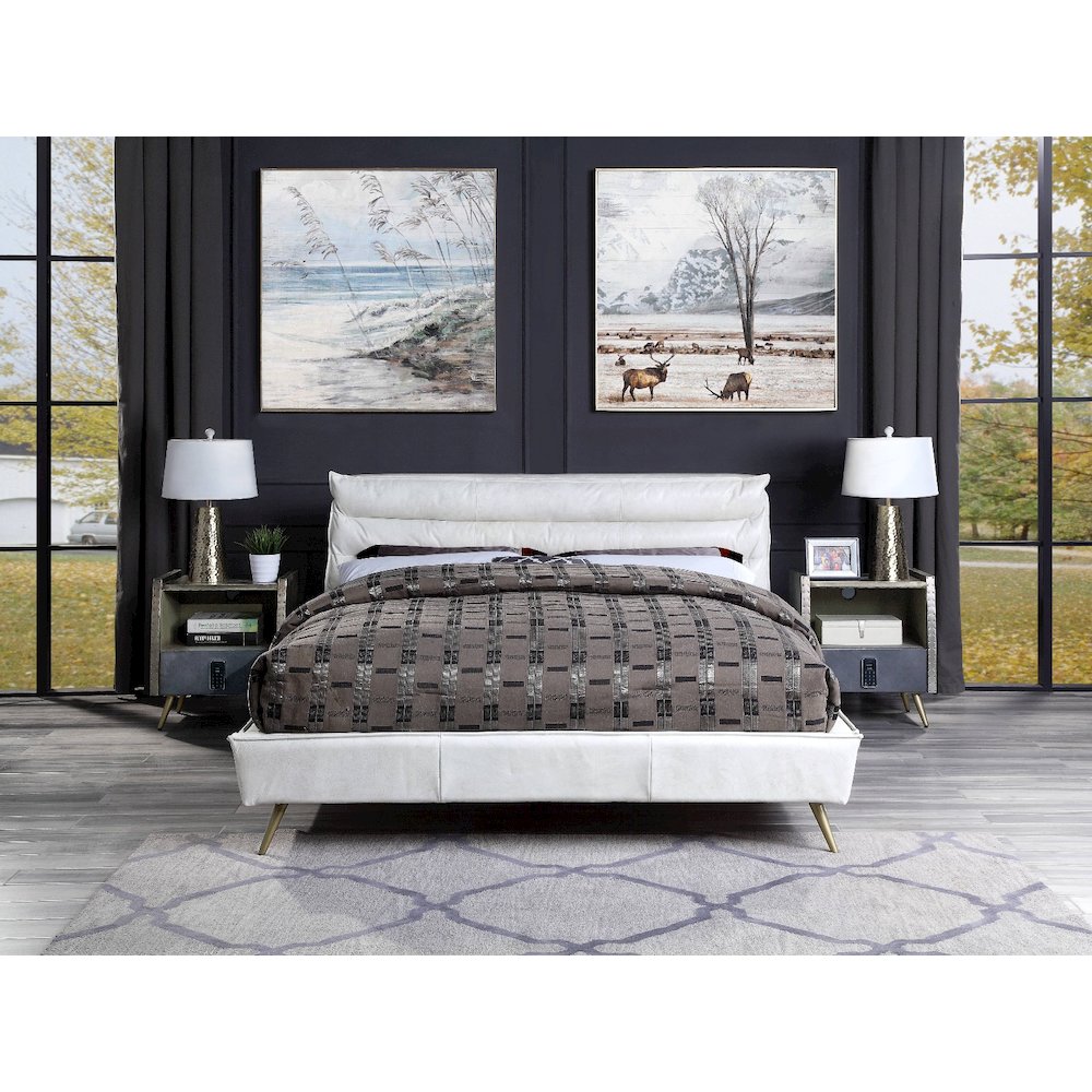 Doris Eastern King Bed Vintage White Top Grain Leather. Picture 1