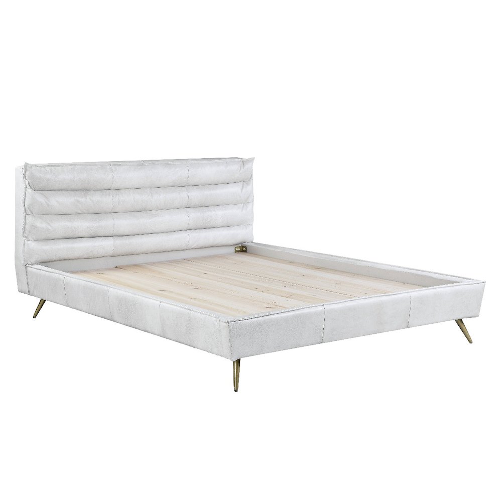 Doris Eastern King Bed Vintage White Top Grain Leather. Picture 2