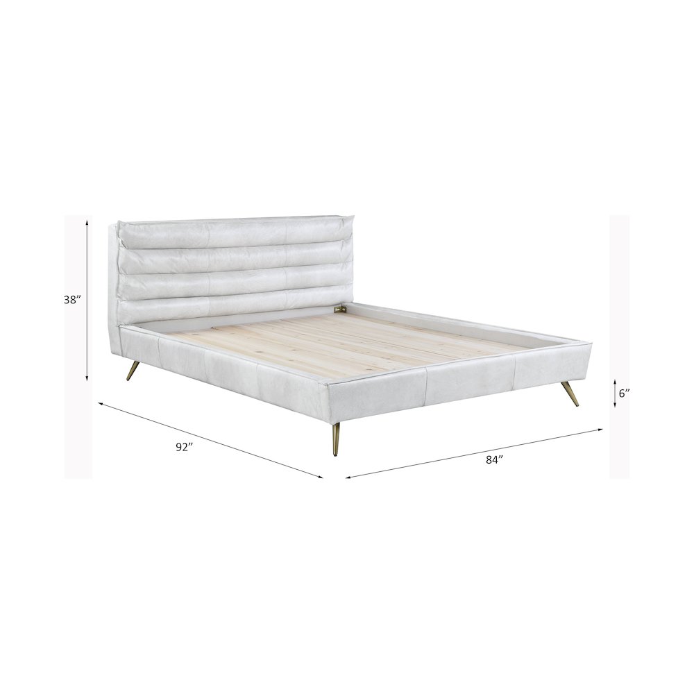 Doris Eastern King Bed Vintage White Top Grain Leather. Picture 5