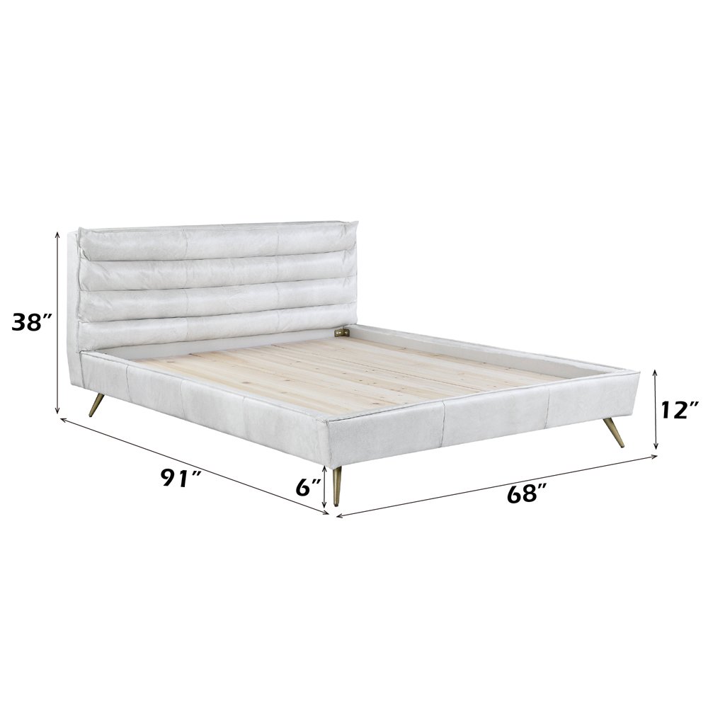 Doris Queen Bed Vintage White Top Grain Leather. Picture 5