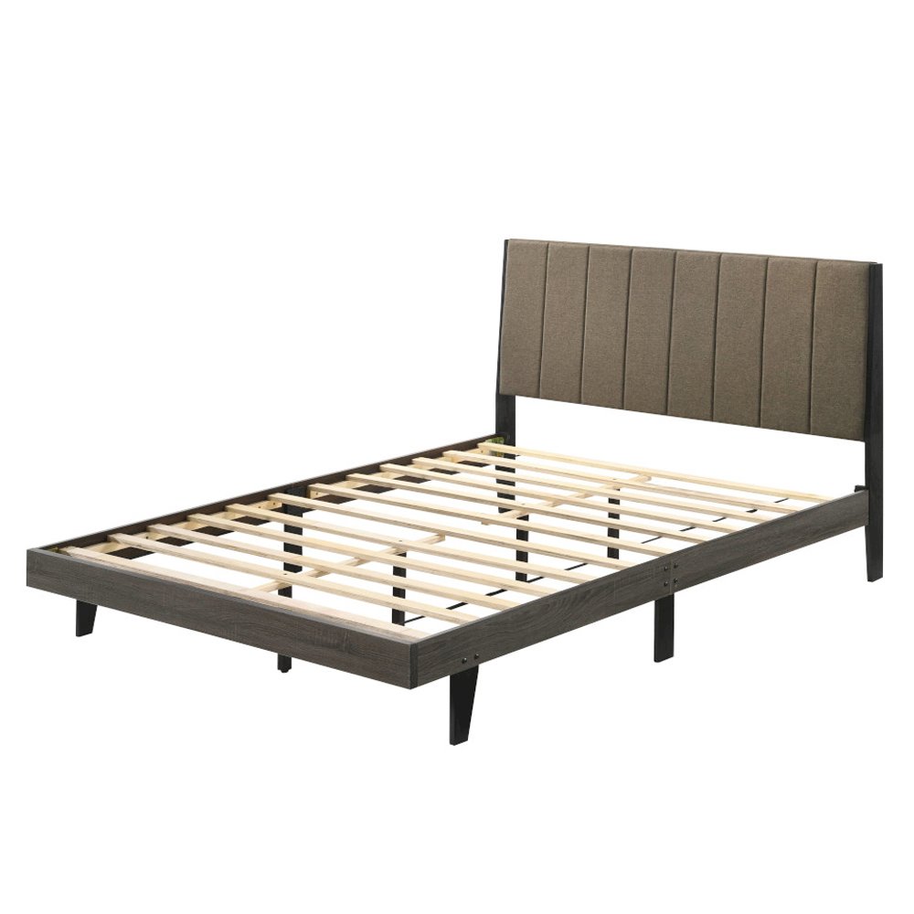 Valdemar Queen Bed Brown Fabric & Weathered Gray. Picture 2