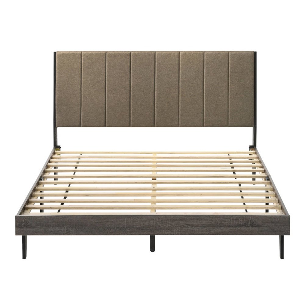 Valdemar Queen Bed Brown Fabric & Weathered Gray. Picture 3