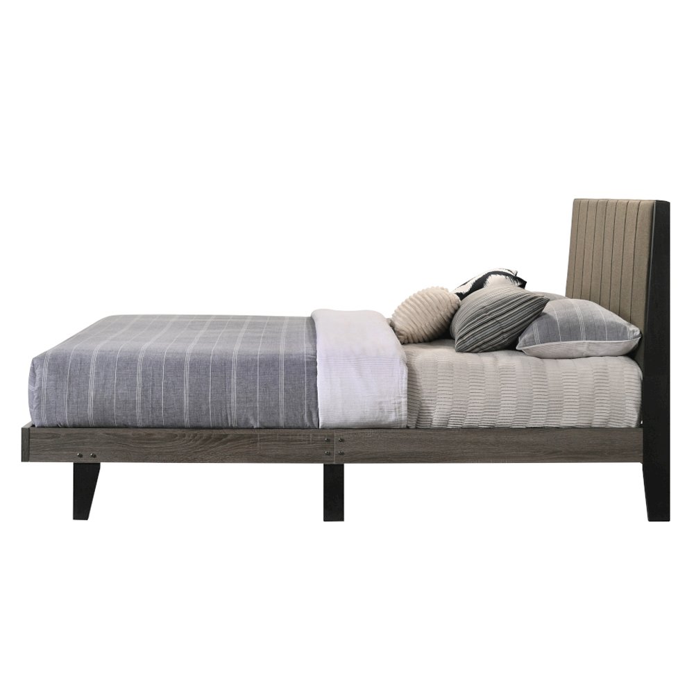 Valdemar Queen Bed Brown Fabric & Weathered Gray. Picture 4