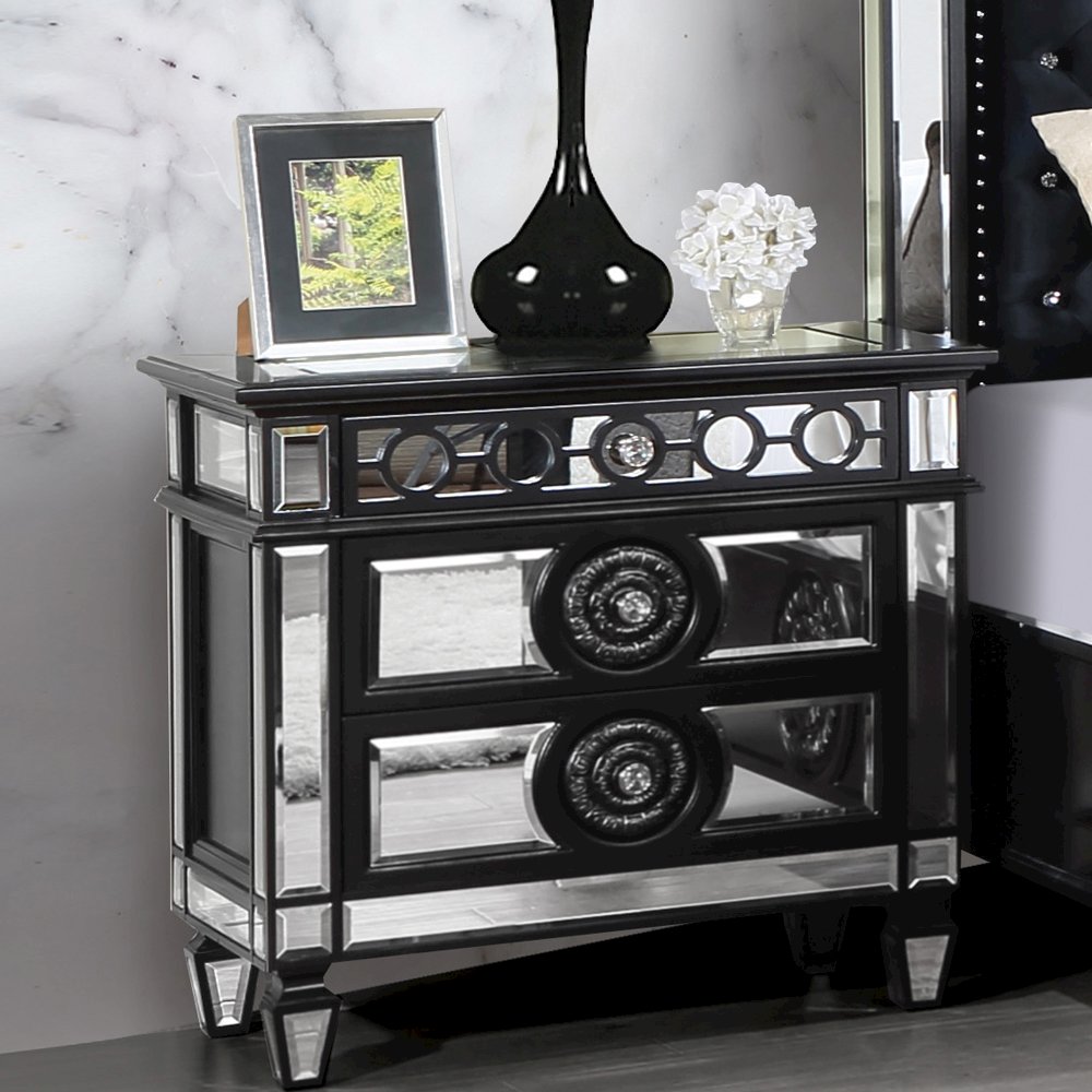 Varian II Nightstand Mirrored, Black & Silver. Picture 1