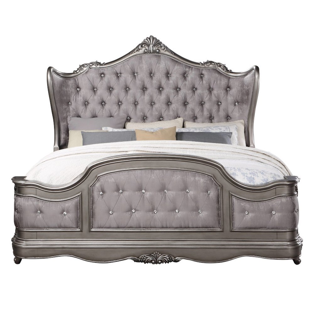 Ariadne Eastern King Bed Velvet & Antique Platinum. Picture 3