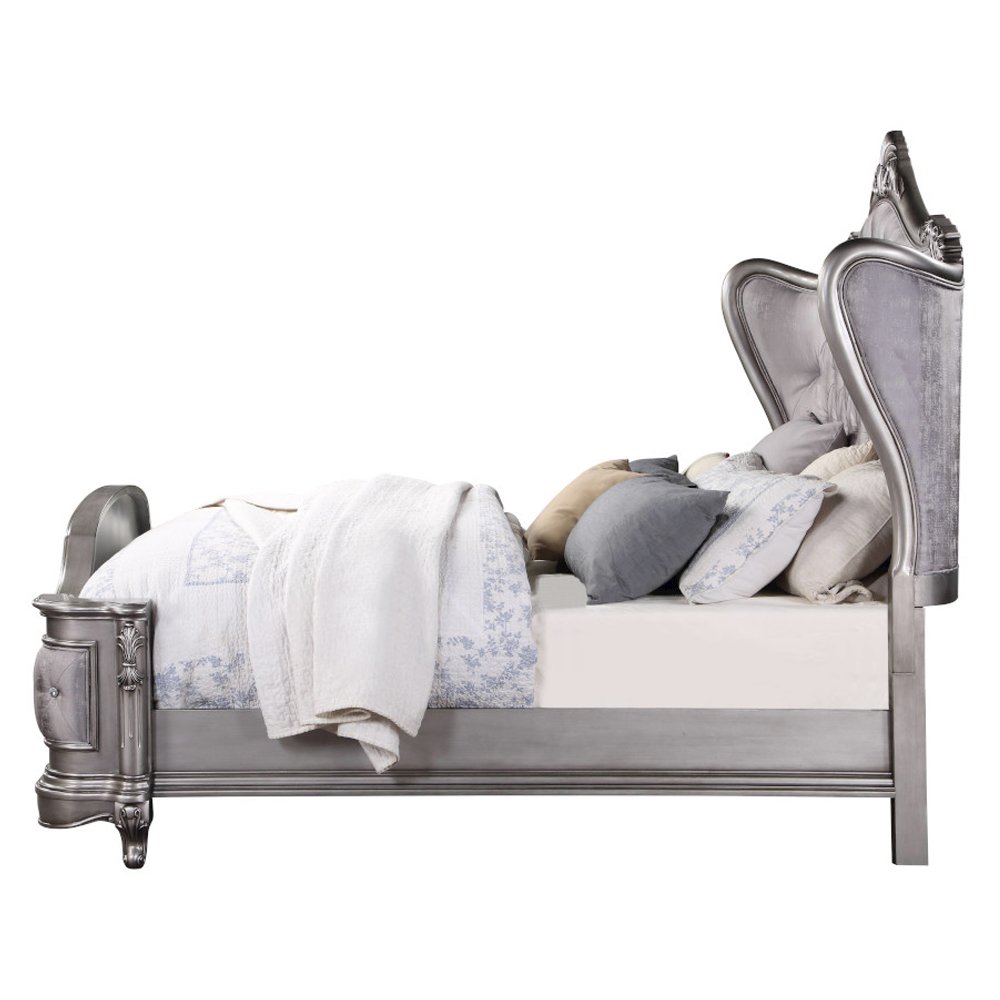 Ariadne Eastern King Bed Velvet & Antique Platinum. Picture 4