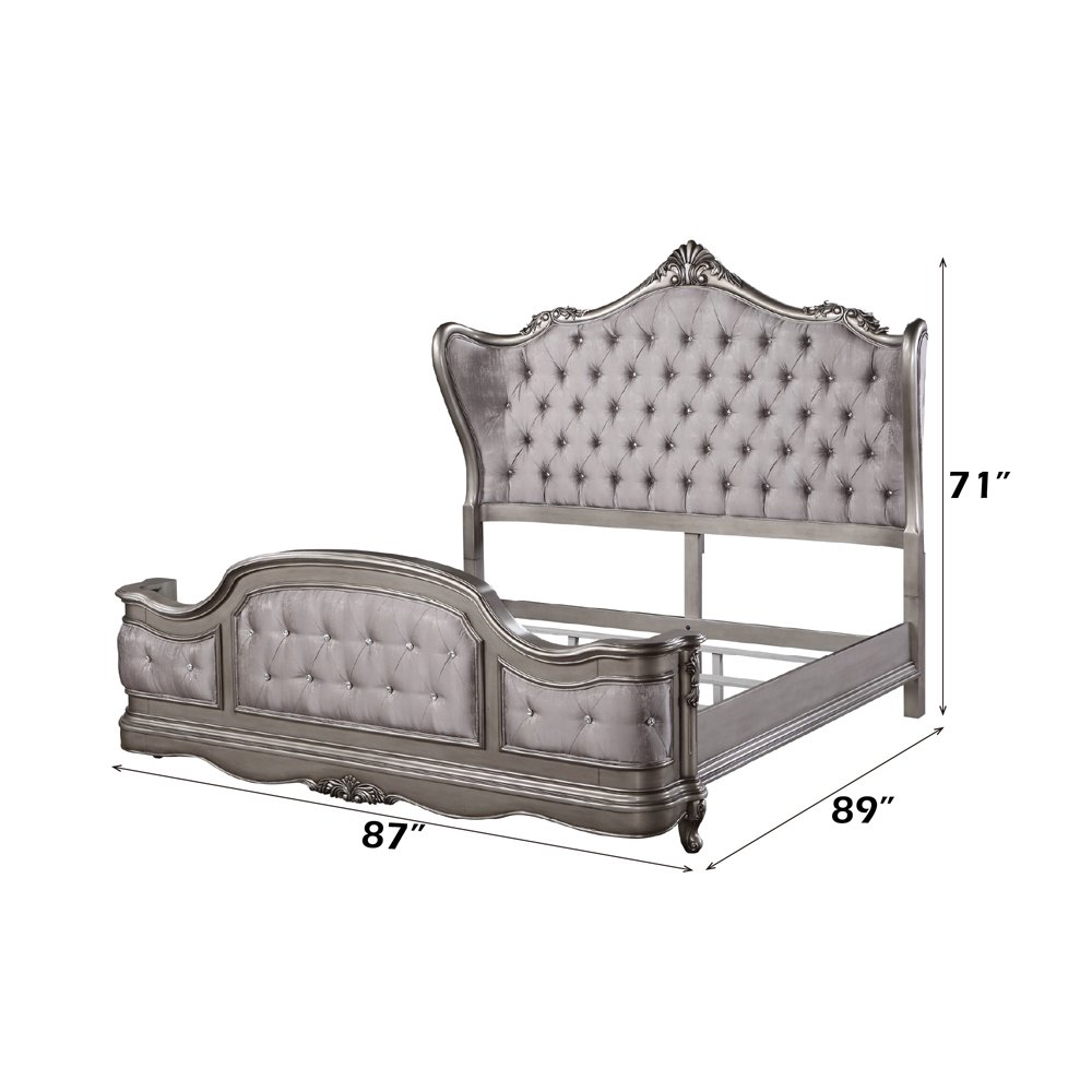 Ariadne Eastern King Bed Velvet & Antique Platinum. Picture 6