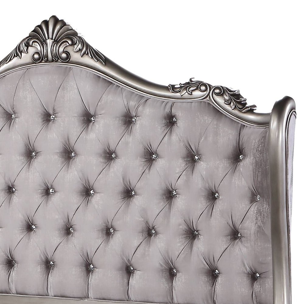 Ariadne Queen Bed Velvet & Antique Platinum. Picture 6