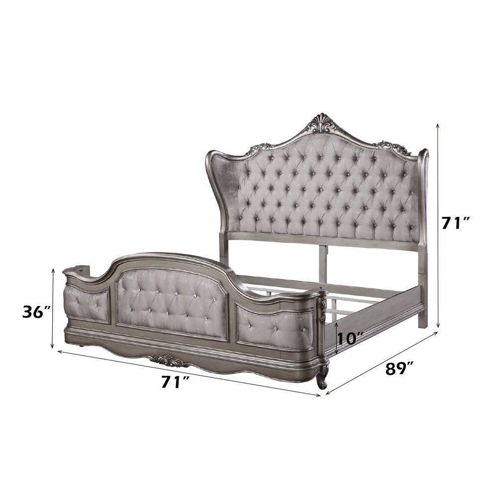 Ariadne Queen Bed Velvet & Antique Platinum. Picture 8