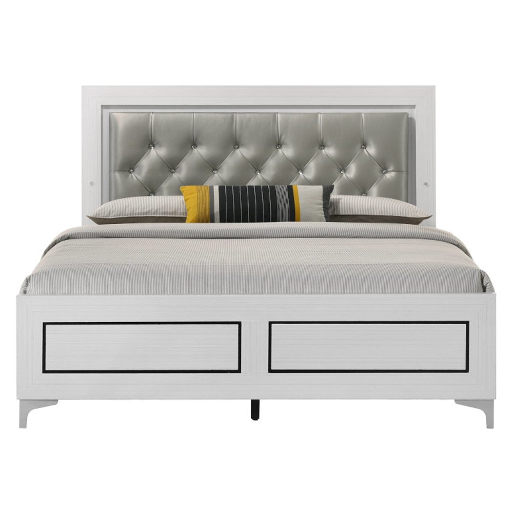 Casilda Queen Bed w/LED Gray Synthetic Leather & White. Picture 3
