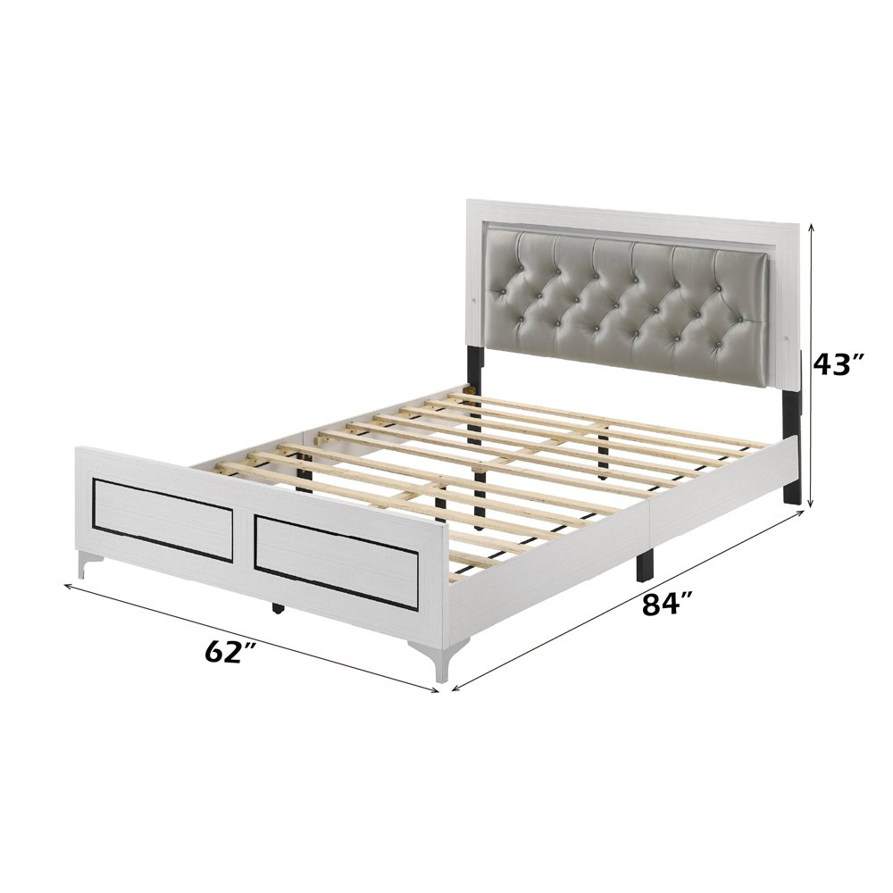Casilda Queen Bed w/LED Gray Synthetic Leather & White. Picture 8