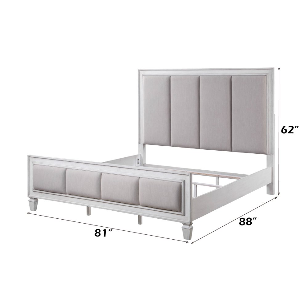 Katia Eastern King Bed Light Gray Linen, Rustic Gray & Weathered White. Picture 6