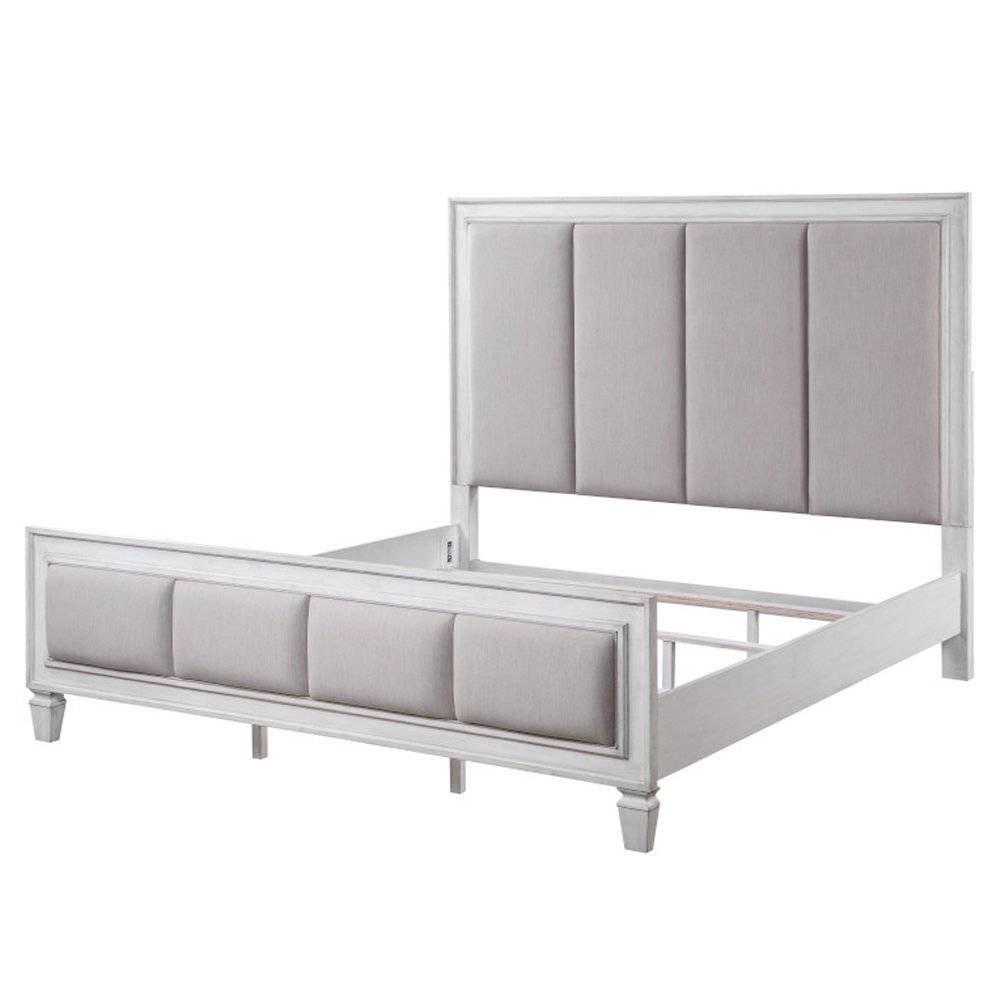 Katia Queen Bed Light Gray Linen, Rustic Gray & Weathered White. Picture 2