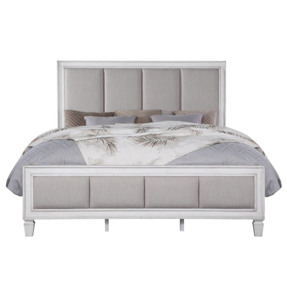 Katia Queen Bed Light Gray Linen, Rustic Gray & Weathered White. Picture 3