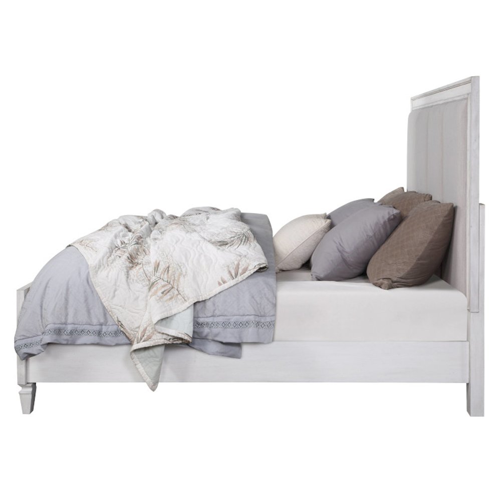 Katia Queen Bed Light Gray Linen, Rustic Gray & Weathered White. Picture 4