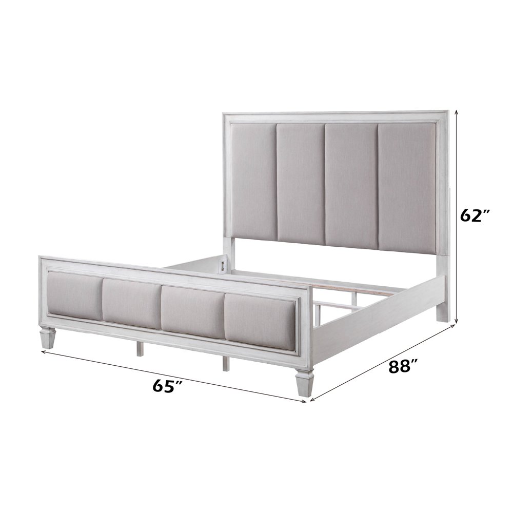 Katia Queen Bed Light Gray Linen, Rustic Gray & Weathered White. Picture 6