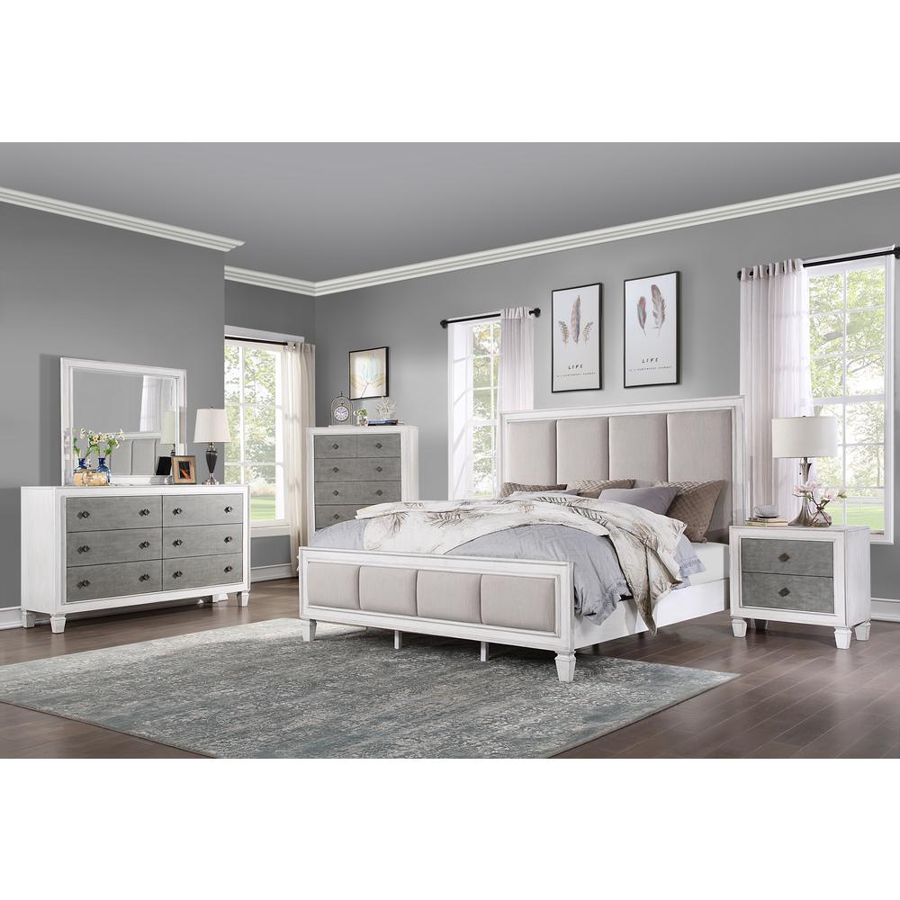 ACME Katia Nightstand, Rustic Gray & White Finish. Picture 1