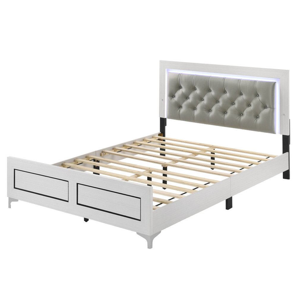 Casilda Eastern King Bed w/LED Gray Synthetic Leather & White. Picture 2