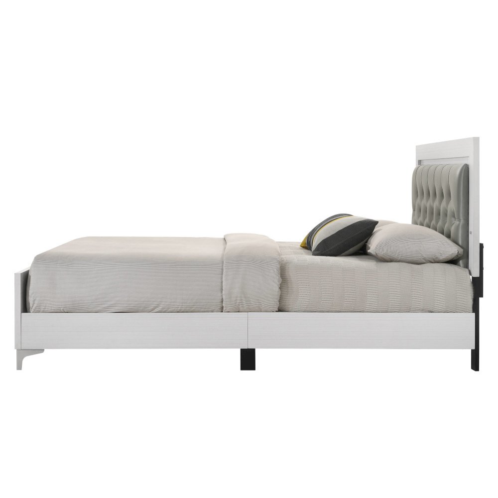 Casilda Eastern King Bed w/LED Gray Synthetic Leather & White. Picture 4