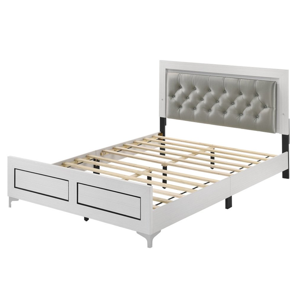 Casilda Eastern King Bed w/LED Gray Synthetic Leather & White. Picture 6