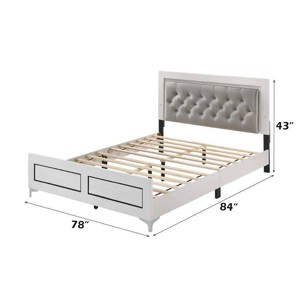 Casilda Eastern King Bed w/LED Gray Synthetic Leather & White. Picture 8