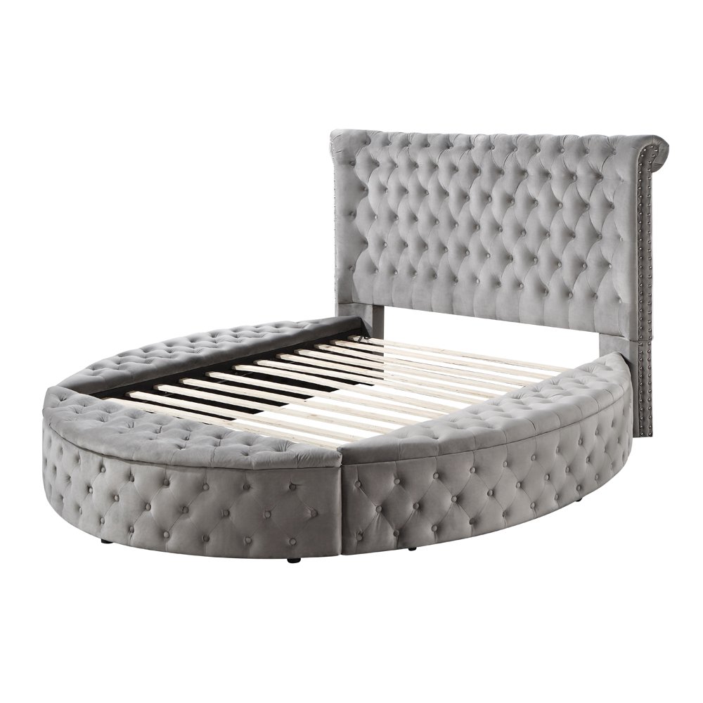 Gaiva Queen Bed w/Storage Gray Velvet. Picture 2