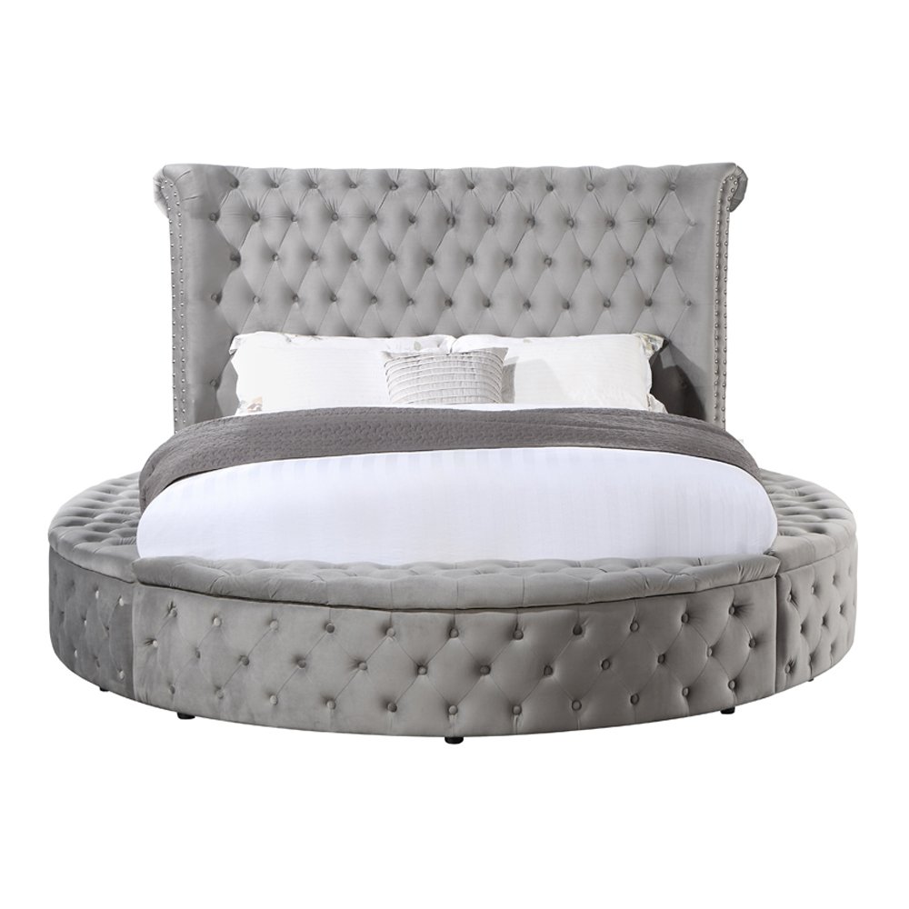 Gaiva Queen Bed w/Storage Gray Velvet. Picture 3