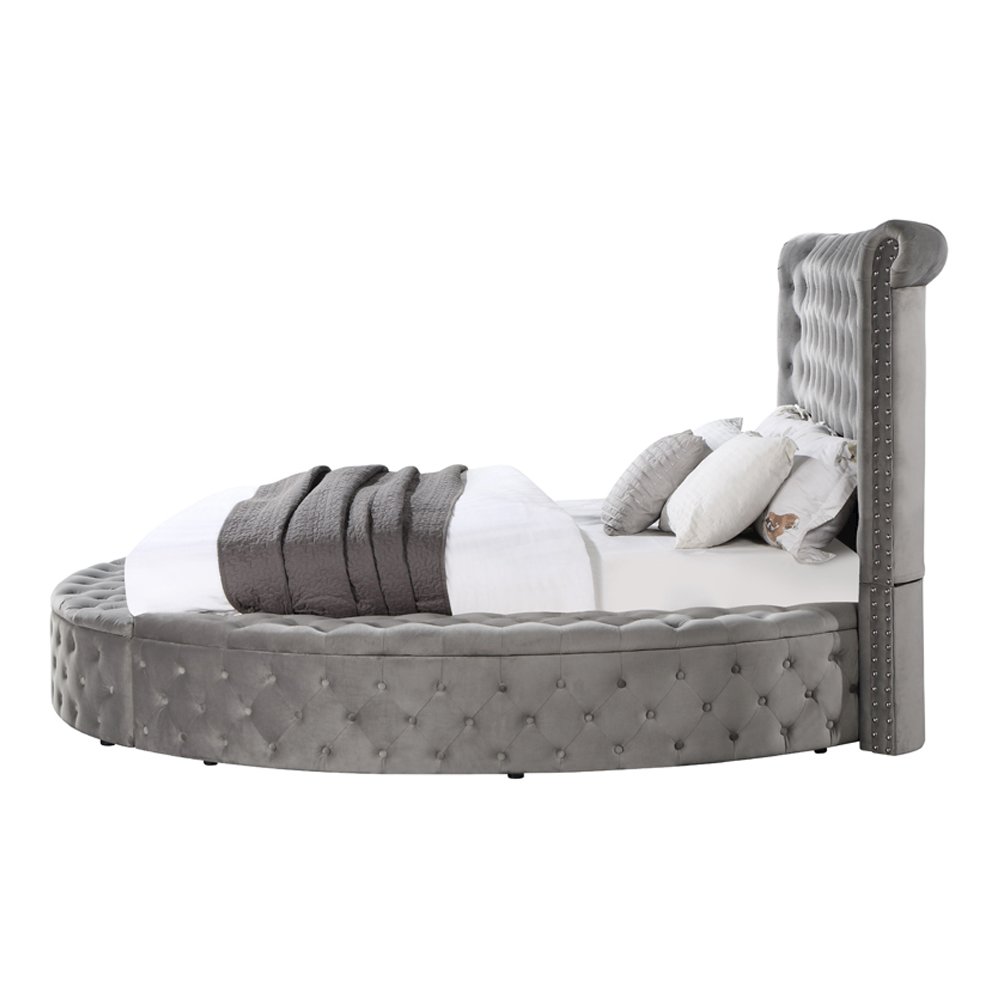 Gaiva Queen Bed w/Storage Gray Velvet. Picture 4